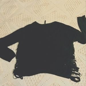 Black distressed knit sweater